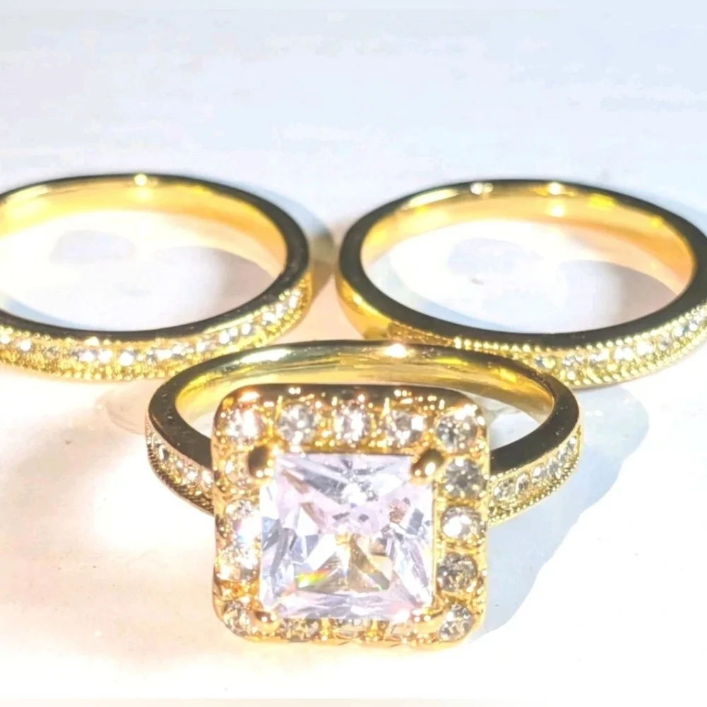 Women's 5 Ct Princess Cut Lab-Created Diamond Halo Trio Wedding Ring Set Sz 9